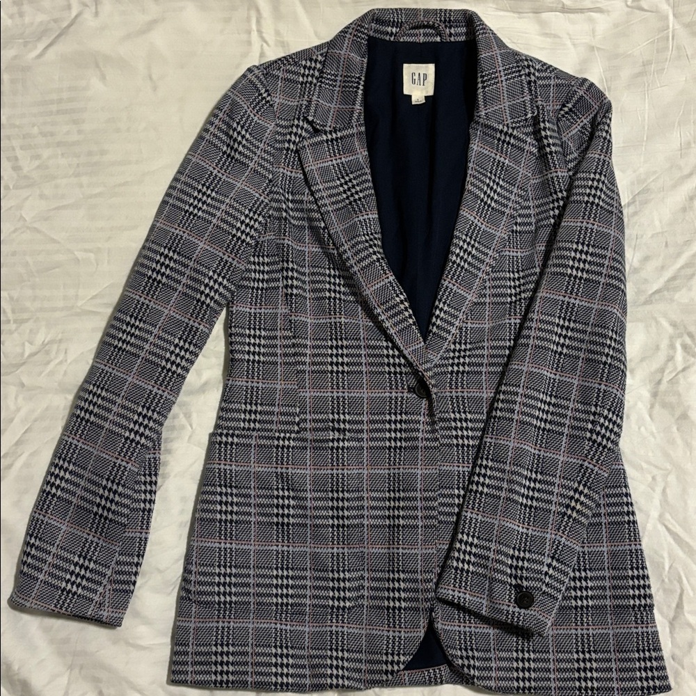 GAP Oversized Navy and White Plaid Checkered Blazer